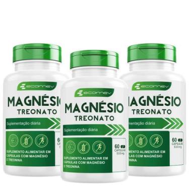 Imagem de 3x Magnesio Treonato 500Mg Máxima Concentração 180Cáps - (3 Meses de U