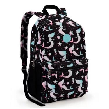 Imagem de Mochila Escolar Feminina Preto Com Estampa Sereia - SEANITE, Sereia