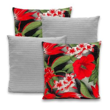 Imagem de Kit 4 Capas de Almofadas Piquet Favinho Lisa e Estampada 40x40 C/ Zípe