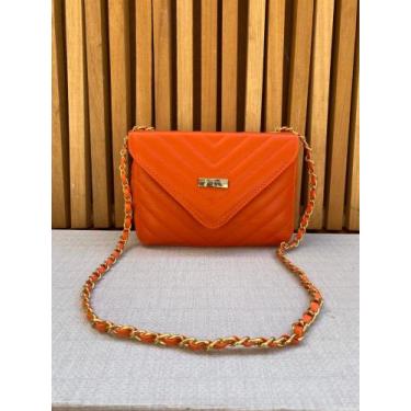 Imagem de Bolsa feminina ombro transversal alça corrente resistente, Laranja, 50