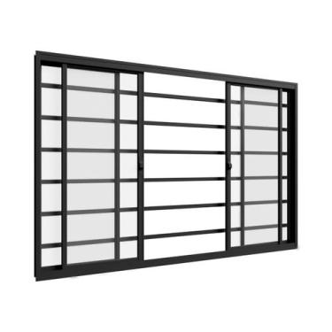 Imagem de Janela Vitro 4 Folhas 1,50m x 1,00m Com Grade Horizontal em Alumínio P