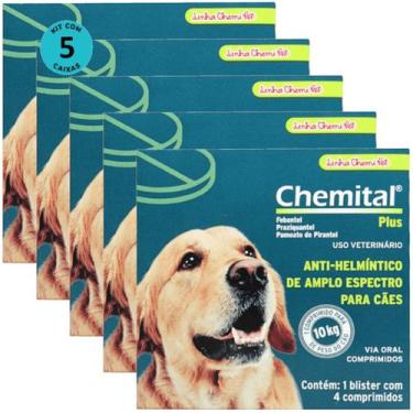 Imagem de Chemital Plus Com4 Comprimidos ChemitecVermífugo Para Cães Kit Com 5 C