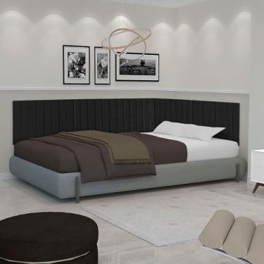 Imagem de Conjunto Cabeceira Casal Palito estofada Suspensa Lateral para Cama bo