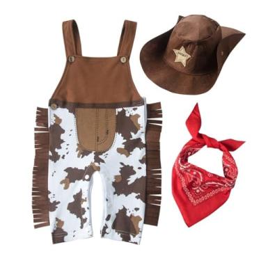 Imagem de Dressy Daisy Toddler Kids Boys Western Style Cowboy Overalls Costume Outfit Set with Red Bandana and Sheriff Hat Size 2T to 3T
