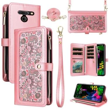 Imagem de Dswteny Capa carteira floral para LG G8 ThinQ com alça de pulso alça de ombro bolsa com zíper, suporte para cartão de crédito flip para celular LGG8 Thin Q G 8 LG8 G8thinq LGG8thinq 8G feminino
