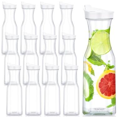 Imagem de Kritkin 12 garrafas de água quadradas de plástico, garrafas grandes de 1000 ml com tampa flip, garrafas de água de plástico transparente para bares domésticos, restaurantes, água, chá gelado, suco,