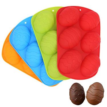 Imagem de Pacote com 4 moldes de silicone para chocolate, forma de ovo de Páscoa com 6 cavidades para chocolate, bolo, geleia, pudim, sabonete artesanal (pequeno)