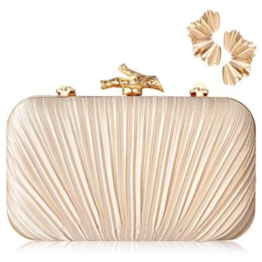 Imagem de Locmeo 1 conjunto de bolsas de mão douradas para mulheres bolsa de noite plissada com brincos de folha de ginkgo bolsa clutch bolsa dourada bolsa de ombro bolsa de ombro com corrente para festa de