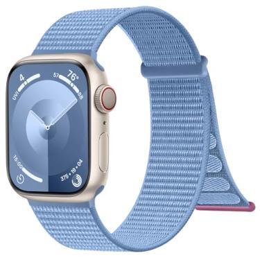 Imagem de IMIVIO Pulseiras esportivas de nylon compatíveis com Apple Watch séries 11/10/9/8/7/6 SE/Ultra 3 2 1 (azul) de 40 mm, 44 mm, 45 mm, 38 mm, 41 mm, 42 mm, 46 mm e 49 mm