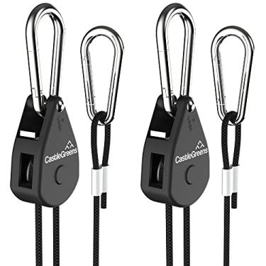 Imagem de Gancho de corda ajustável de 1/20.3 cm, cabides para luminárias resistentes com engrenagens de metal reforçado, 2 metros de comprimento e capacidade de peso de 68 kg, design à prova de solta, 1 par, 2