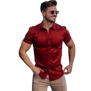 Imagem de Camisa Social  Masculino Slim Fit Premium Manga Curta - Volgue, Vinho,