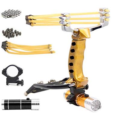 Imagem de ZGYBY Conjunto de estilingue de caça profissional, estilingue de foguete de pulso para adultos, estilingue de catapulta de alta velocidade com bolas de munição e faixa de borracha