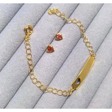 Imagem de Kit Conjunto Pulseira e Brincos Infantil Bebe para Crianças Chapa Chap