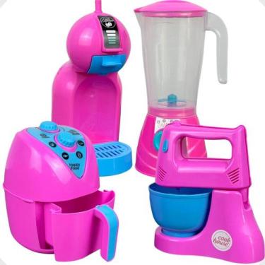 Imagem de Kit Cozinha Infantil de Brinquedo Eletrodomesticos AirFryer Cafeteira 