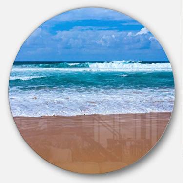 Imagem de Designart Disco de arte de parede de metal grande Praia Atlântica em Portugal de 28 cm, 28 cm A x 28 cm L x 28 cm P 1P, ouro/laranja