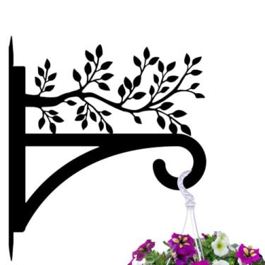 Imagem de peacoblue Ganchos de ferro para pendurar plantas internas ao ar livre, vasos de samambaias, lanterna, alimentador de pássaros, 33 x 35 cm, suporte de parede de metal resistente ao clima para varanda e