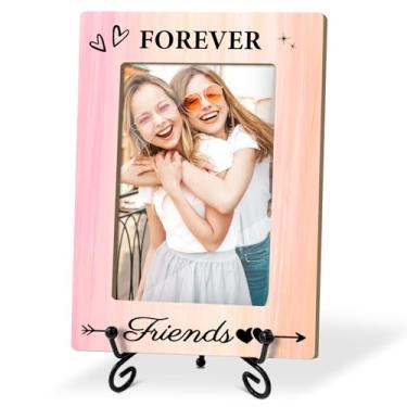 Imagem de YUEXLL Moldura Forever Friends, presente para mulheres, amigas, amigas, porta-retratos 10 x 15 com suporte para exibição de mesa, porta-retrato para melhor amiga (retrato vertical gradiente rosa)