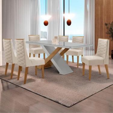 Imagem de Mesa para Sala de Jantar Carol 180cm MDF Canto Copo com Vidro e 6 Cade