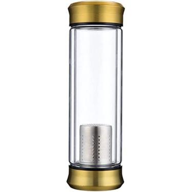 Imagem de Caneca de chá de viagem de vidro com tampa de parede dupla sem BPA com filtro removível de aço inoxidável Garrafa de chá à prova de vazamentos para chá de folhas soltas e água de frutas Conj