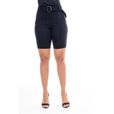 Imagem de Bermuda Bengaline Cintura Alta Com Cinto E Bolso - WOLFOX, P, Preto, M