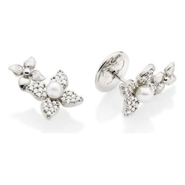 Imagem de Brinco 2 Flores Com Pérola Rommanel 327021, Branco com perola, unico
