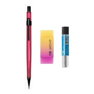 Imagem de Kit Lapiseira ROSA NEON 0.5mm + Borracha Move + Grafite - Cis