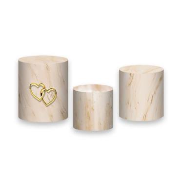 Imagem de Trio de Capas de Cilindro - Alianças Dourado com Bege 014 - Via Cores