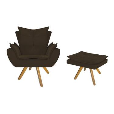 Imagem de kit Poltrona e Puff Fenzzi Base Giratória de Madeira Sala de Espera Re
