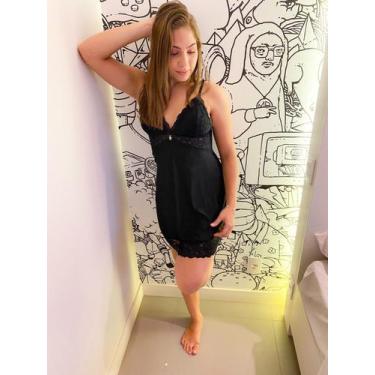 Imagem de Camisola bela de liganete e renda preta - Donzzela Lingerie, G, Preto