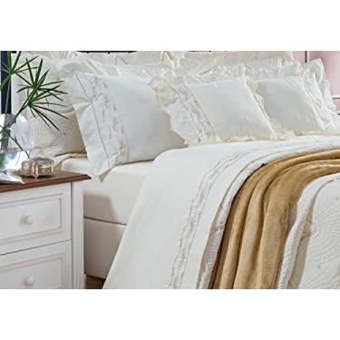 Imagem de Roupa de Cama Casal Lisse - 4 peças - Percal 200 fios - Jogo de Lençol Bordado - Palha - Bernadete Casa
