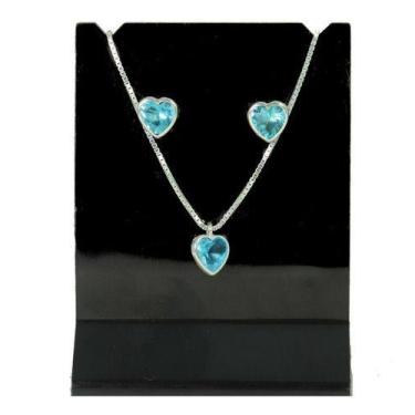 Imagem de Colar E Brinco Prata 925 Ponto Luz Coração Azul - Lojas La&Ny, 0, 45, 