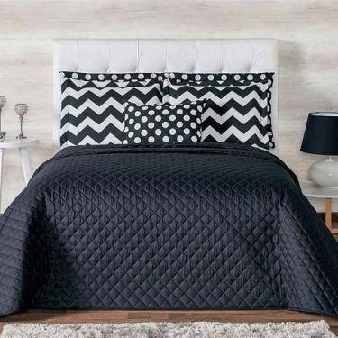 Imagem de Cobre Leito Casal Chevron 06 Peças  - Preto e Branco - Casaborda Enxov