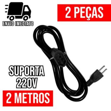 Imagem de Kit 2 Extensão Elétrica Prolongador Preto Extensor de Cabo 2 Metros Bi