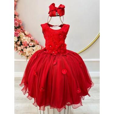 Imagem de Vestido Infantil Vermelho C Renda e Aplique de Flores Damas - vila lel