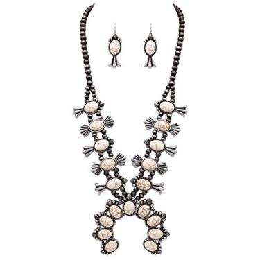 Imagem de Conjunto de brincos femininos com flor de abóbora, flor de abóbora, flor de oeste, Rosemarie & Jubalee, 68,5-76,2 cm com extensão de 7,6 cm Branco