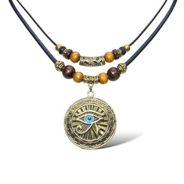 Imagem de PRASATT Colar com pingente de olho de Hórus de mitologia egípcia antiga de camada dupla para homens e mulheres punk olhos azuis festa hip hop amuleto joia presente, Large, Liga de aço, Sem Pedra