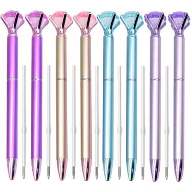 Imagem de Maydahui 12 canetas esferográficas retráteis de diamante grande com 12 peças de refil de canetas, strass cristal brilhante, cor de metal, preta, caneta esferográfica de tinta gel para mulheres,