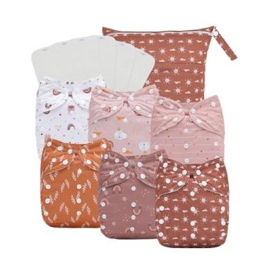 Imagem de babygoal Pacote de 13 fraldas de pano grandes para crianças de 3 a 5 anos, pacote com 6 capas de fraldas com 6 peças de inserções e bolsa úmida, reutilizáveis, laváveis e impermeáveis 6ZFG04-ZMB-B