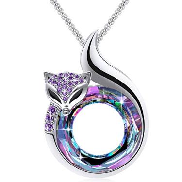 Imagem de Colar com pingente de animal de raposa, cristais roxos de tom roxo da Swarovski, joia de aniversário para mulheres, adolescentes, meninas, presente para a esposa