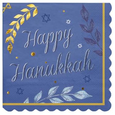 Imagem de WRAPAHOLIC 50 guardanapos de papel de Hanukkah - Guardanapo descartável de almoço de Hanukkah feliz de 3 camadas para artigos de festa de Natal, toalhas decorativas de festa de Natal - 16,5 x 16,5