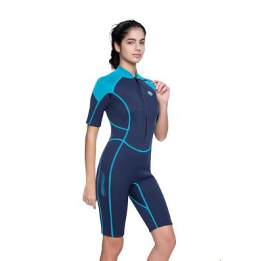 Imagem de Jsnorklet Roupa de mergulho feminina curta, de neoprene com zíper frontal de 3 mm, mantém aquecido em água fria para natação, snorkeling, surfe