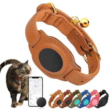 Imagem de Rastreador de gatos, rastreador GPS para gatos (apenas iOS), coleira de couro para gatos com rastreador, funciona com qualquer coleira, sem taxa mensal, compatível com o aplicativo Find My da Apple,