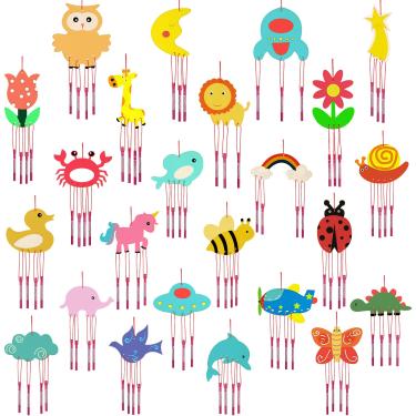 Imagem de Tuanse Kit de Carrilhões de Vento de 24 Peças, Faça Você Mesmo, Sinos de Madeira para Artesanato Musical Externo, Madeira, Animais, Frutas, Sinos de Vento para Árvore de Natal, Casa, Sala de Aula, Jar