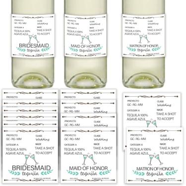 Imagem de MKISHINE 16 peças de etiquetas de garrafa de vinho para presente de dama de honra, etiquetas autoadesivas de tequila, adesivos de vinho de padrinho de festa nupcial, etiqueta de tribo de noiva,