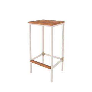 Imagem de Banqueta em Aço Alta Industrial com Assento de Madeira Maciça 75cm (BRANCO AREIA)