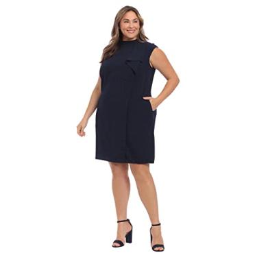 Imagem de London Times Vestido feminino plus size moderno plissado drapeado, Azul marinho, 54