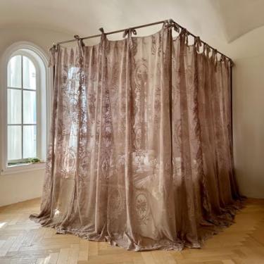 Imagem de SCMTYWCQ Elegante Renda Princesa 4 Postes de Canto Mosquiteiro Romântico para Meninas Mulheres Cama Cortina Dossel para Adultos Casamento Quarto Crianças Decoração (Café-2, Queen)