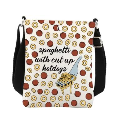 Imagem de Bolsa transversal de espaguete, presentes de espaguete, comida, presente para amantes de massas, presentes de espaguete com cachorros-quentes recortados, bolsa tiracolo, Branco