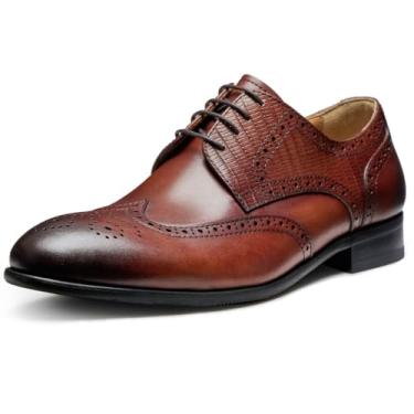 Imagem de Jepsengord Sapato social masculino dois tons de couro bovino genuíno Oxford com Brogue Formal Business Wedding Derby Shoes, Derby de ponta de asa marrom, 45
