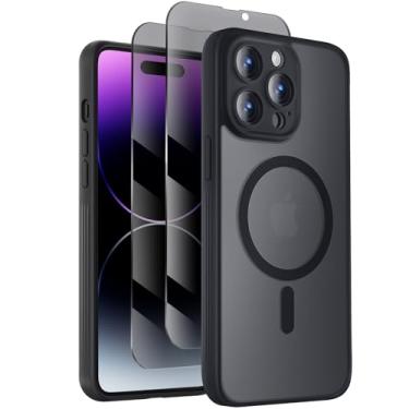 Imagem de Symcele Capa projetada para iPhone 14 Pro, compatível com MagSafe, com protetores de tela de privacidade X2, [proteção da câmera] [proteção contra quedas militares] capa de telefone à prova de choque